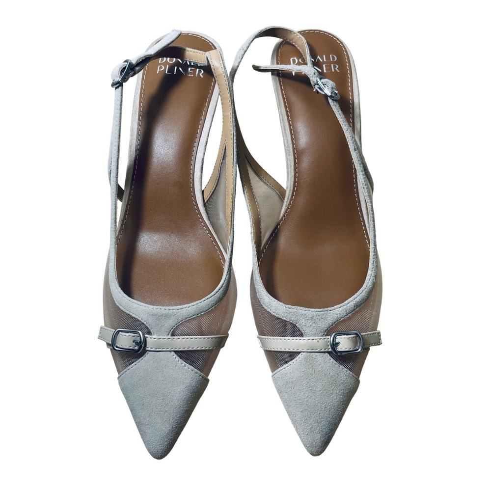 Donald Pliner Carwyn Beige Suede Mesh Slingback Kitten Heel Pumps Women's 8.5